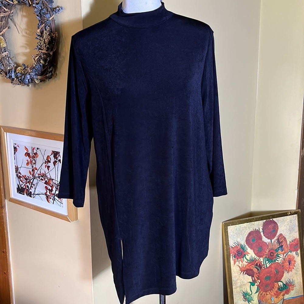 CHICOS TRAVELERS sz 2 L Side Split Top Tunic Stretch No Wrinkle Mockneck $80NEW